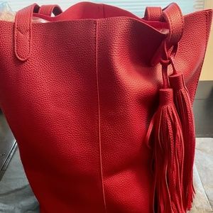 Red leather Tote Bag